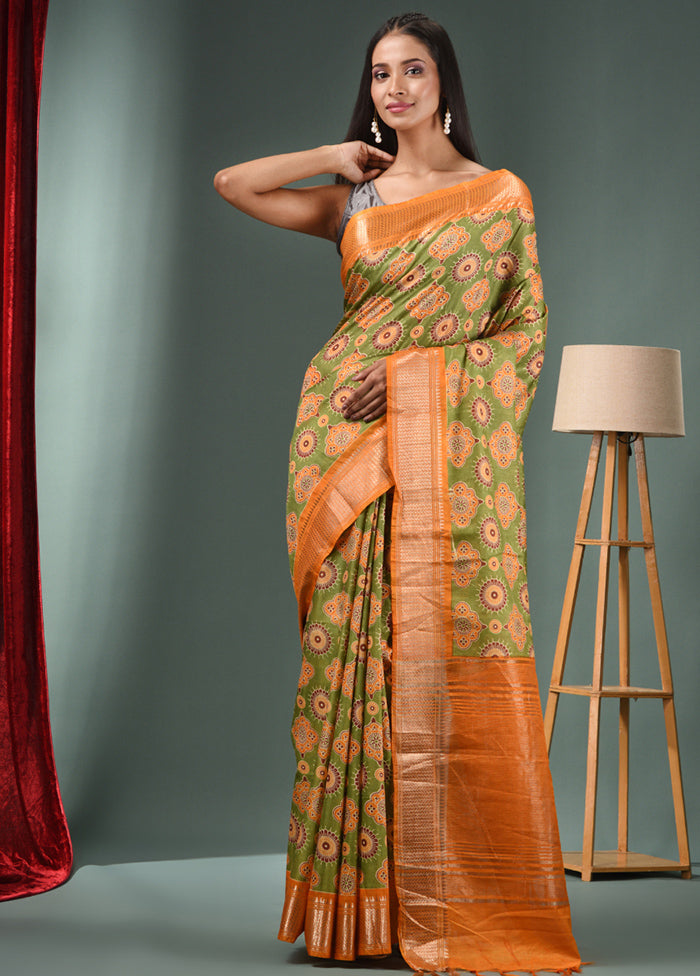 Light Green Dupion Silk Saree With Blouse Piece - Indian Silk House Agencies