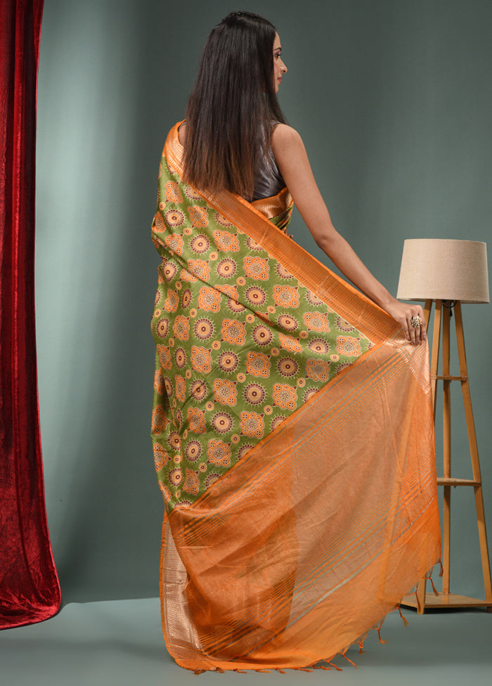 Light Green Dupion Silk Saree With Blouse Piece - Indian Silk House Agencies