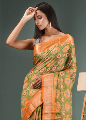 Light Green Dupion Silk Saree With Blouse Piece - Indian Silk House Agencies