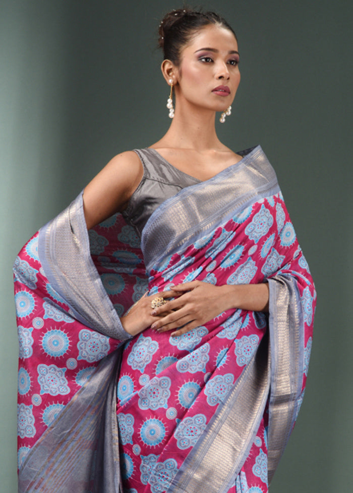 Magenta Dupion Silk Saree With Blouse Piece - Indian Silk House Agencies