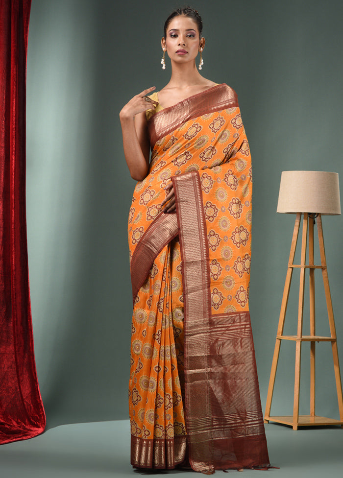 Yellow Dupion Silk Saree With Blouse Piece - Indian Silk House Agencies