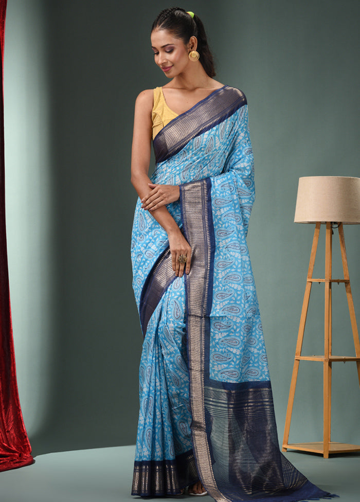 Sky Blue Dupion Silk Saree With Blouse Piece - Indian Silk House Agencies