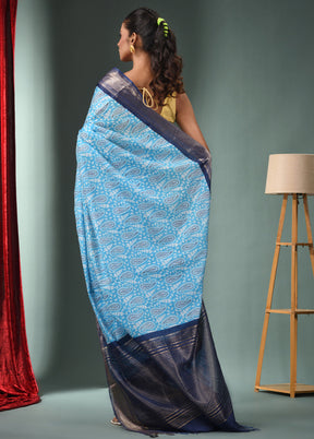 Sky Blue Dupion Silk Saree With Blouse Piece - Indian Silk House Agencies