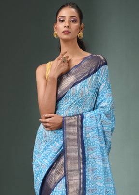 Sky Blue Dupion Silk Saree With Blouse Piece - Indian Silk House Agencies