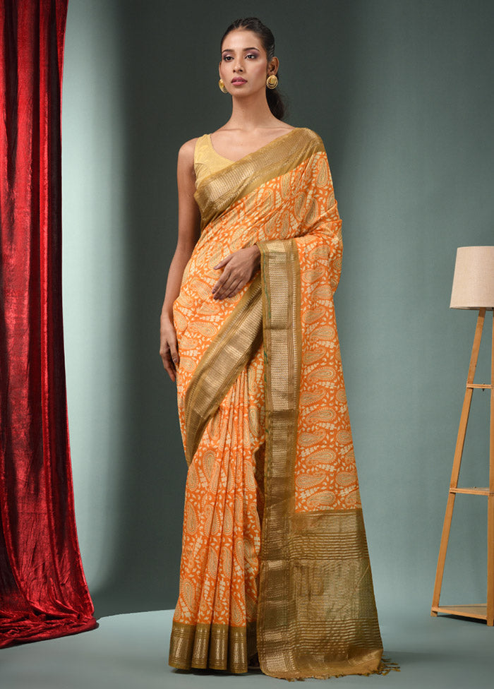 Yellow Dupion Silk Saree With Blouse Piece - Indian Silk House Agencies