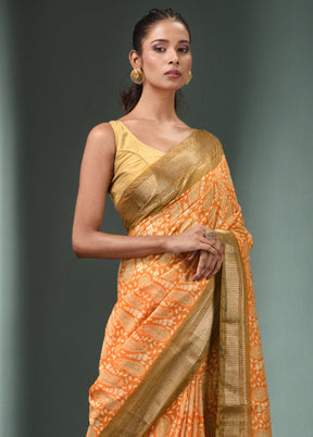 Yellow Dupion Silk Saree With Blouse Piece - Indian Silk House Agencies