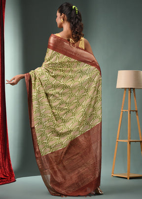 Green Dupion Silk Saree With Blouse Piece - Indian Silk House Agencies