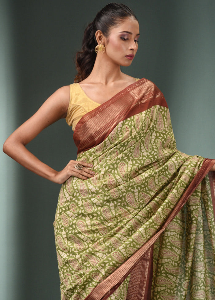 Green Dupion Silk Saree With Blouse Piece - Indian Silk House Agencies