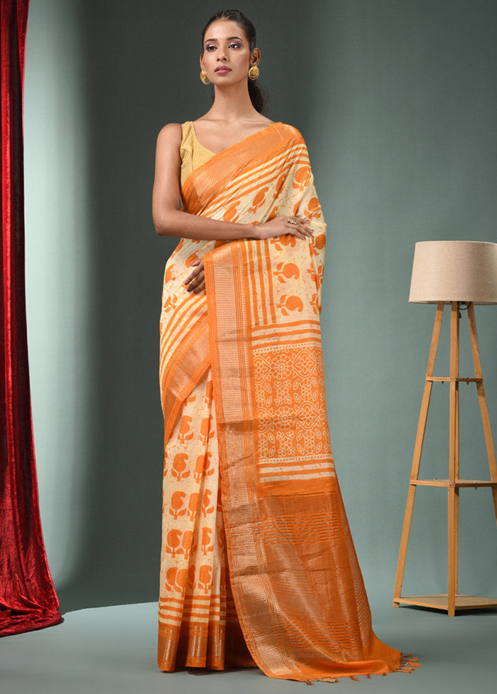 Yellow Dupion Silk Saree With Blouse Piece - Indian Silk House Agencies