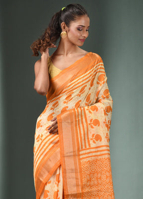 Yellow Dupion Silk Saree With Blouse Piece - Indian Silk House Agencies