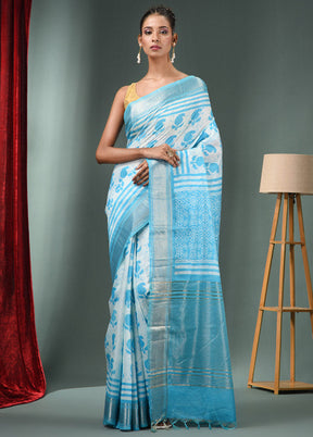 Sky Blue Dupion Silk Saree With Blouse Piece - Indian Silk House Agencies