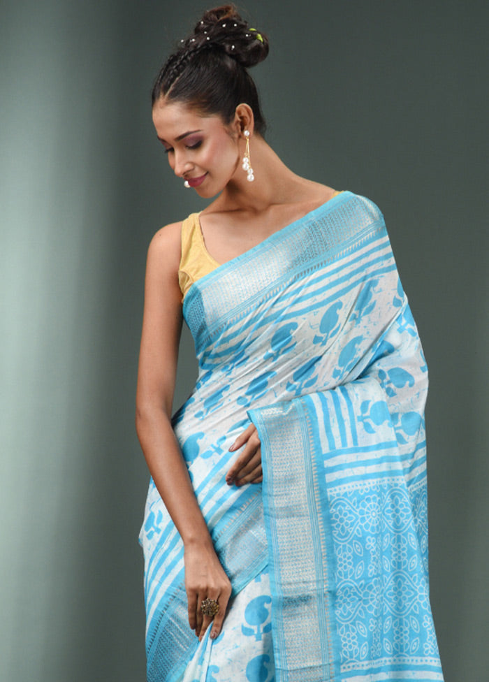 Sky Blue Dupion Silk Saree With Blouse Piece - Indian Silk House Agencies