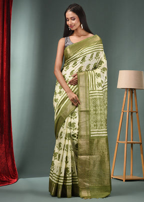 Mint Green Dupion Silk Saree With Blouse Piece - Indian Silk House Agencies