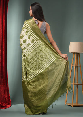 Mint Green Dupion Silk Saree With Blouse Piece - Indian Silk House Agencies