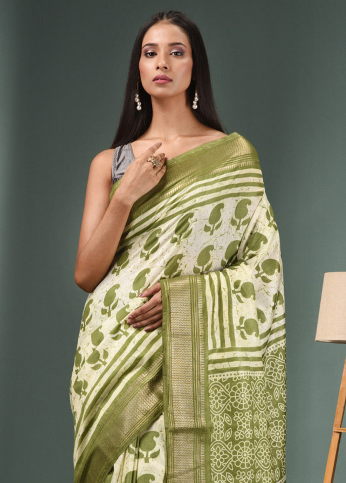 Mint Green Dupion Silk Saree With Blouse Piece - Indian Silk House Agencies