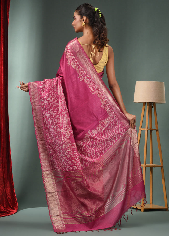 Magenta Dupion Silk Saree With Blouse Piece - Indian Silk House Agencies