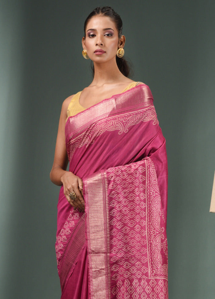 Magenta Dupion Silk Saree With Blouse Piece - Indian Silk House Agencies