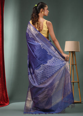 Blue Dupion Silk Saree With Blouse Piece - Indian Silk House Agencies