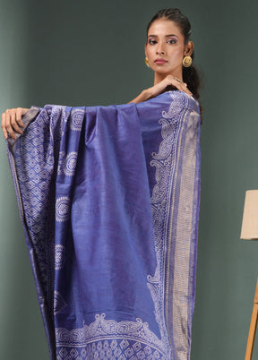 Blue Dupion Silk Saree With Blouse Piece - Indian Silk House Agencies