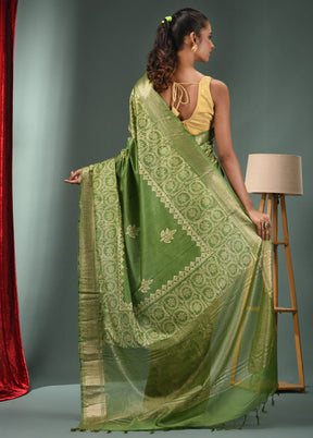 Green Dupion Silk Saree With Blouse Piece - Indian Silk House Agencies