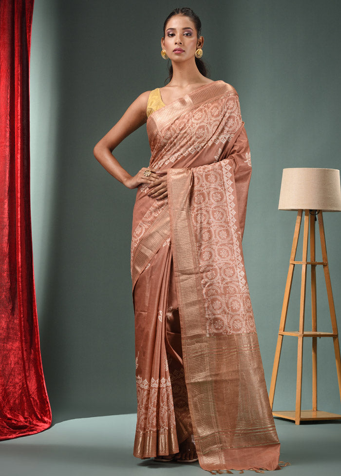 Brown Dupion Silk Saree With Blouse Piece - Indian Silk House Agencies