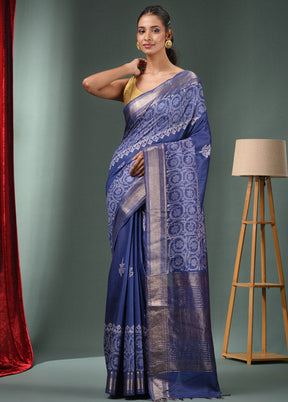 Blue Dupion Silk Saree With Blouse Piece - Indian Silk House Agencies