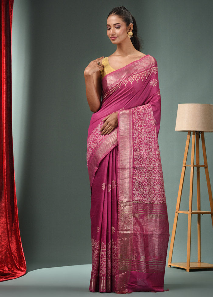 Fuchsia Dupion Silk Saree With Blouse Piece - Indian Silk House Agencies