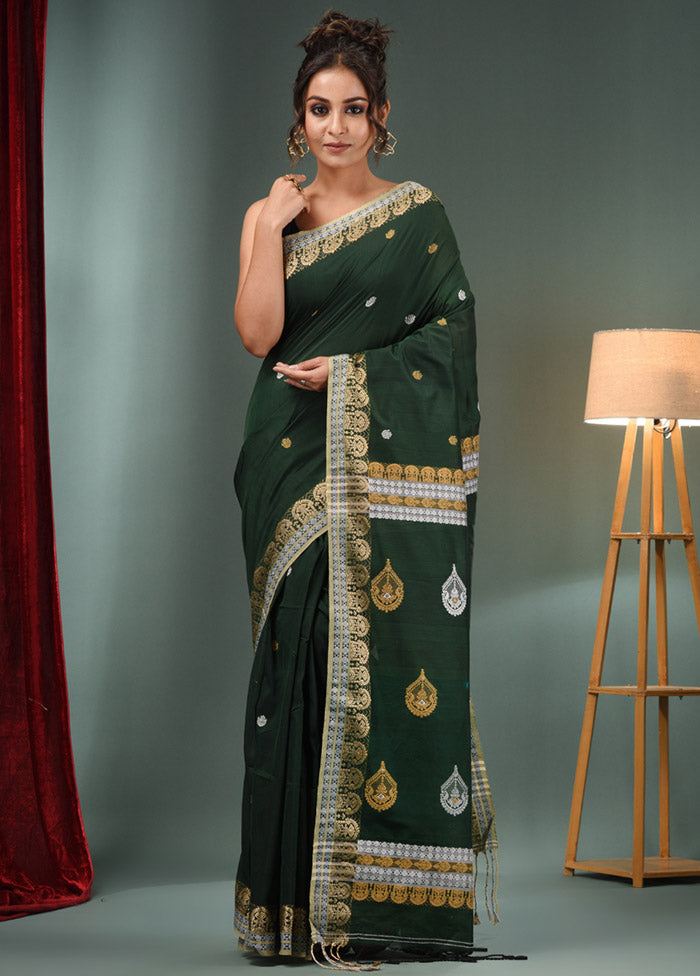 Green Pure Cotton Saree With Blouse Piece - Indian Silk House Agencies