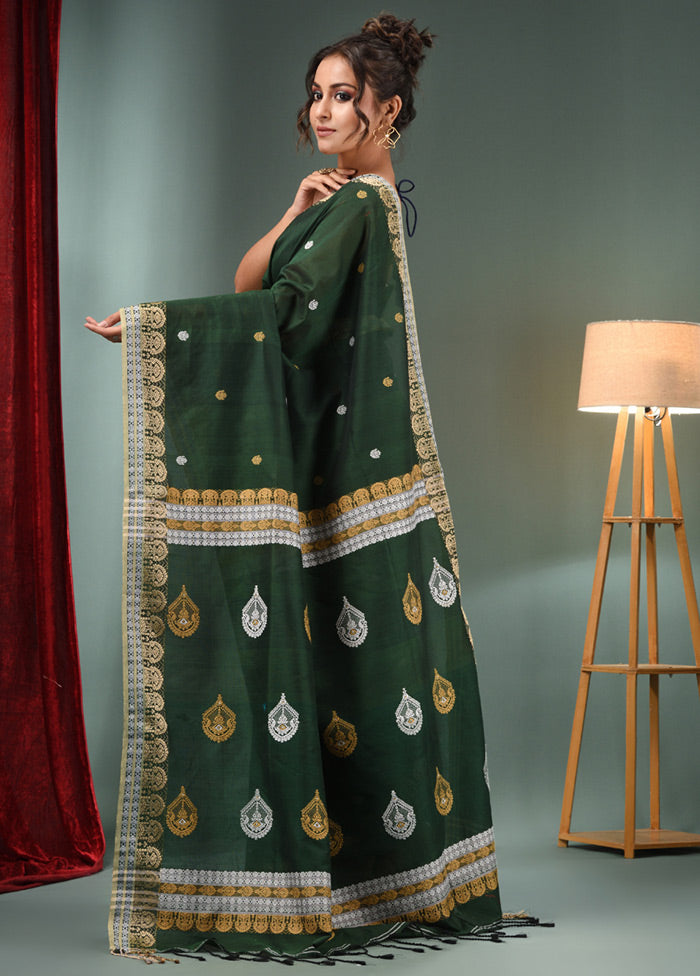 Green Pure Cotton Saree With Blouse Piece - Indian Silk House Agencies