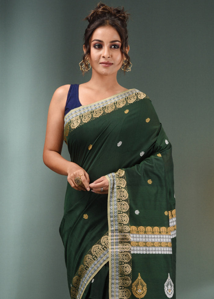 Green Pure Cotton Saree With Blouse Piece - Indian Silk House Agencies