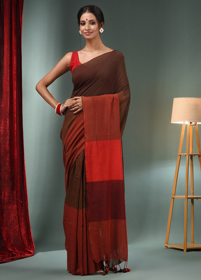 Brown Pure Cotton Saree With Blouse Piece - Indian Silk House Agencies