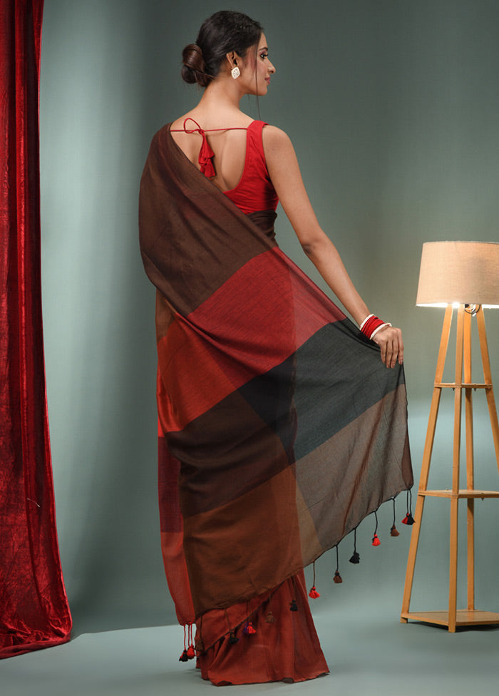 Brown Pure Cotton Saree With Blouse Piece - Indian Silk House Agencies