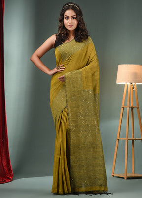 Lime Green Pure Cotton Saree With Blouse Piece - Indian Silk House Agencies