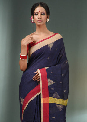 Navy Blue Pure Silk Saree With Blouse Piece - Indian Silk House Agencies