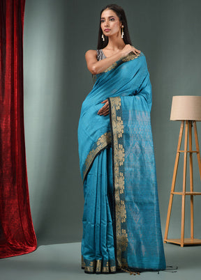 Sky Blue Dupion Pure Silk Saree With Blouse Piece - Indian Silk House Agencies