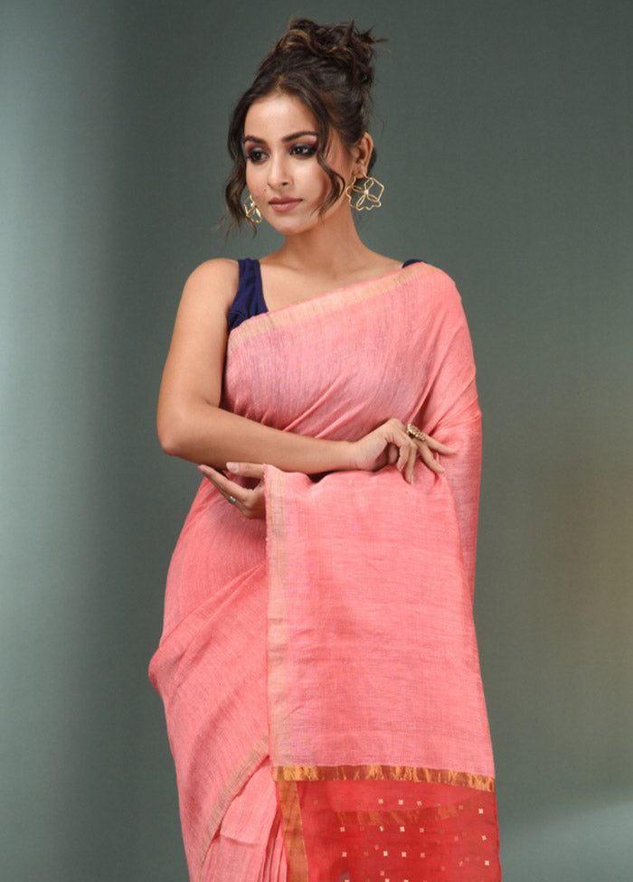 Pink Dupion Pure Silk Saree With Blouse Piece - Indian Silk House Agencies