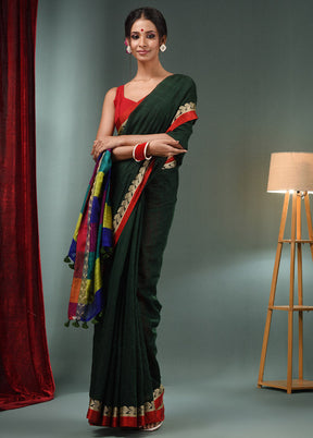 Green Dupion Pure Silk Saree With Blouse Piece - Indian Silk House Agencies