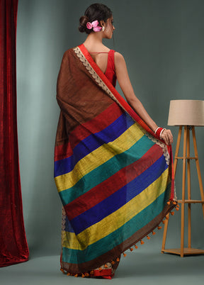 Brown Dupion Pure Silk Saree With Blouse Piece - Indian Silk House Agencies