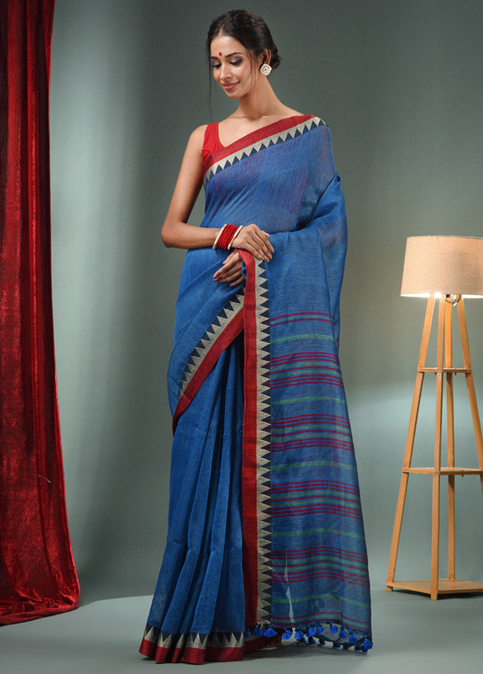 Blue Silk Saree With Blouse Piece - Indian Silk House Agencies