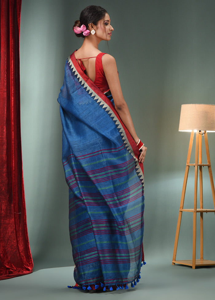 Blue Silk Saree With Blouse Piece - Indian Silk House Agencies