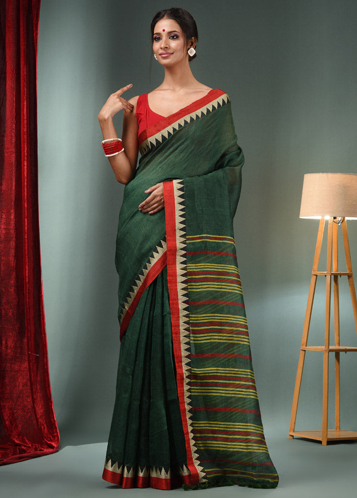 Green Silk Saree With Blouse Piece - Indian Silk House Agencies