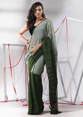 Sage Green Cotton Saree With Blouse Piece - Indian Silk House Agencies