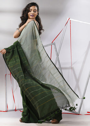 Sage Green Cotton Saree With Blouse Piece - Indian Silk House Agencies