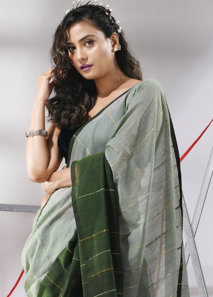 Sage Green Cotton Saree With Blouse Piece - Indian Silk House Agencies