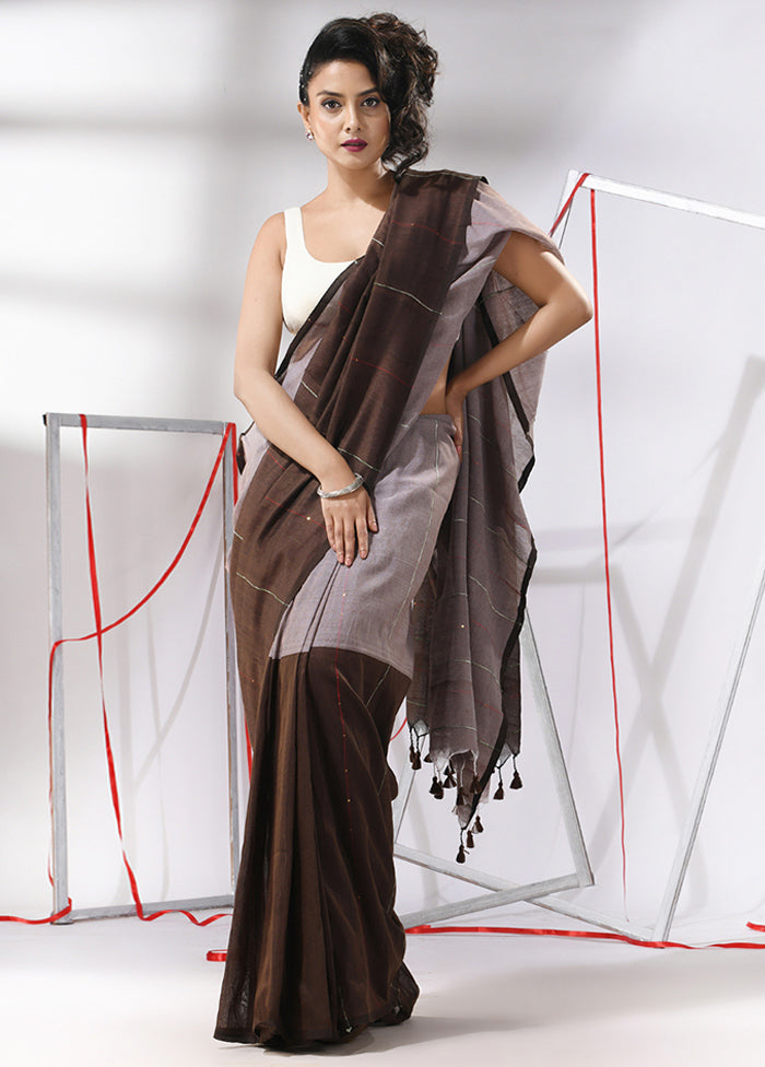 Brown Cotton Saree With Blouse Piece - Indian Silk House Agencies