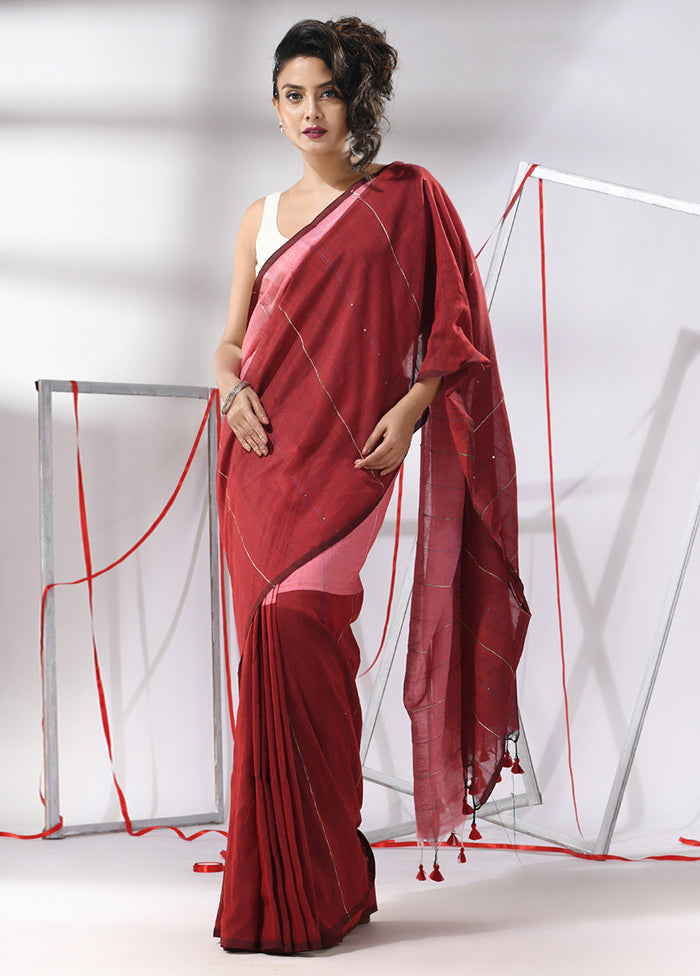 Red Cotton Saree With Blouse Piece - Indian Silk House Agencies