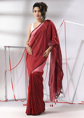 Red Cotton Saree With Blouse Piece - Indian Silk House Agencies