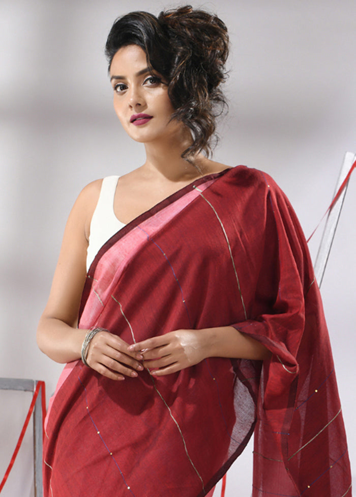 Red Cotton Saree With Blouse Piece - Indian Silk House Agencies