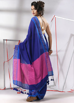 Blue Cotton Saree With Blouse Piece - Indian Silk House Agencies