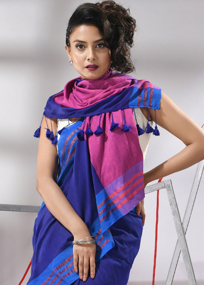 Blue Cotton Saree With Blouse Piece - Indian Silk House Agencies